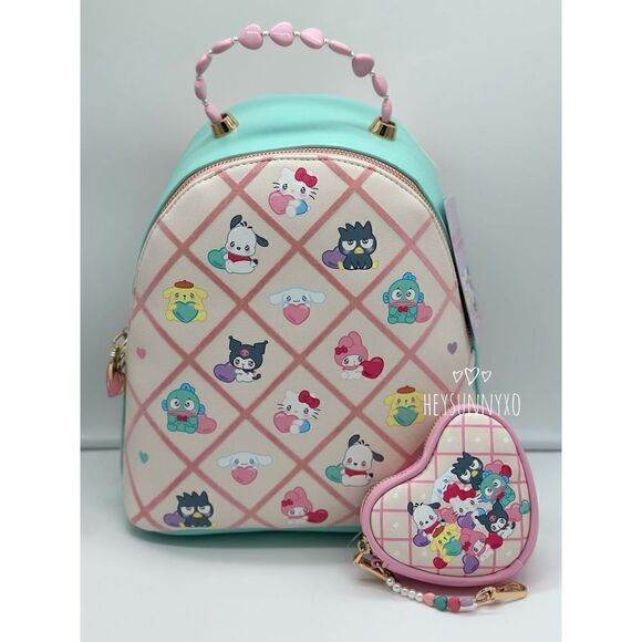 Sanrio Emo Kyun Plaid Charm Mini Backpack Set